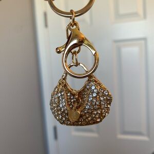 Gold Rhinestone Purse Keychain
